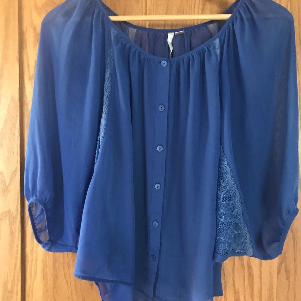 Lauren Conrad Sheer Top, Royal Blue, size Small